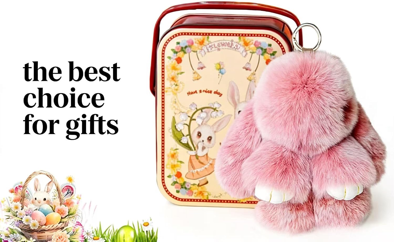 Pink Bunny Easter Keychain with Tin Box, Bunny Keychain with Tin, Handmade Soft Keychain, BunnyCute Plush Keychain