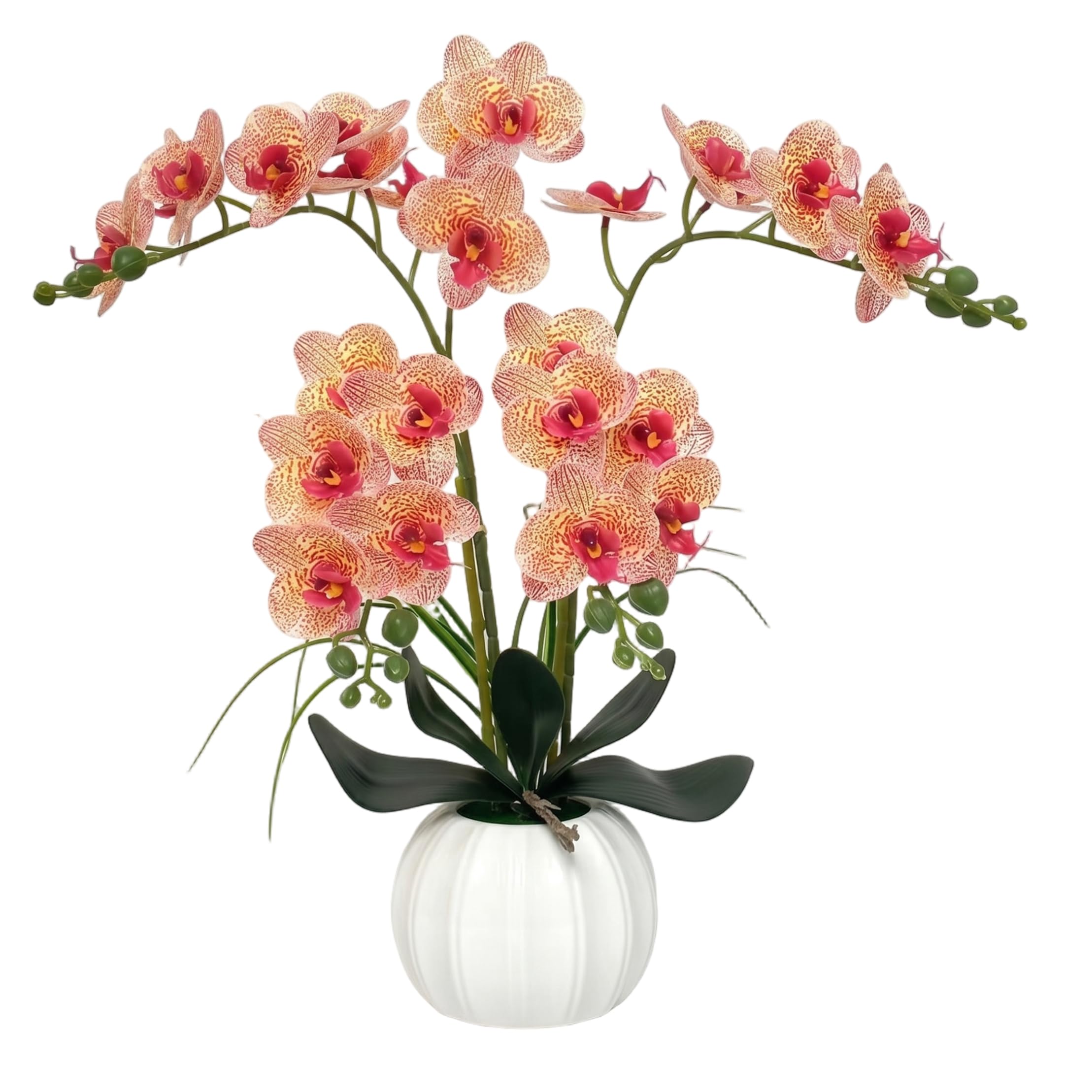 Neptuiby Orchids Artificial Flowers 24-bloom Orchid In Pot Faux Orchid Plant Home Decor Orange
