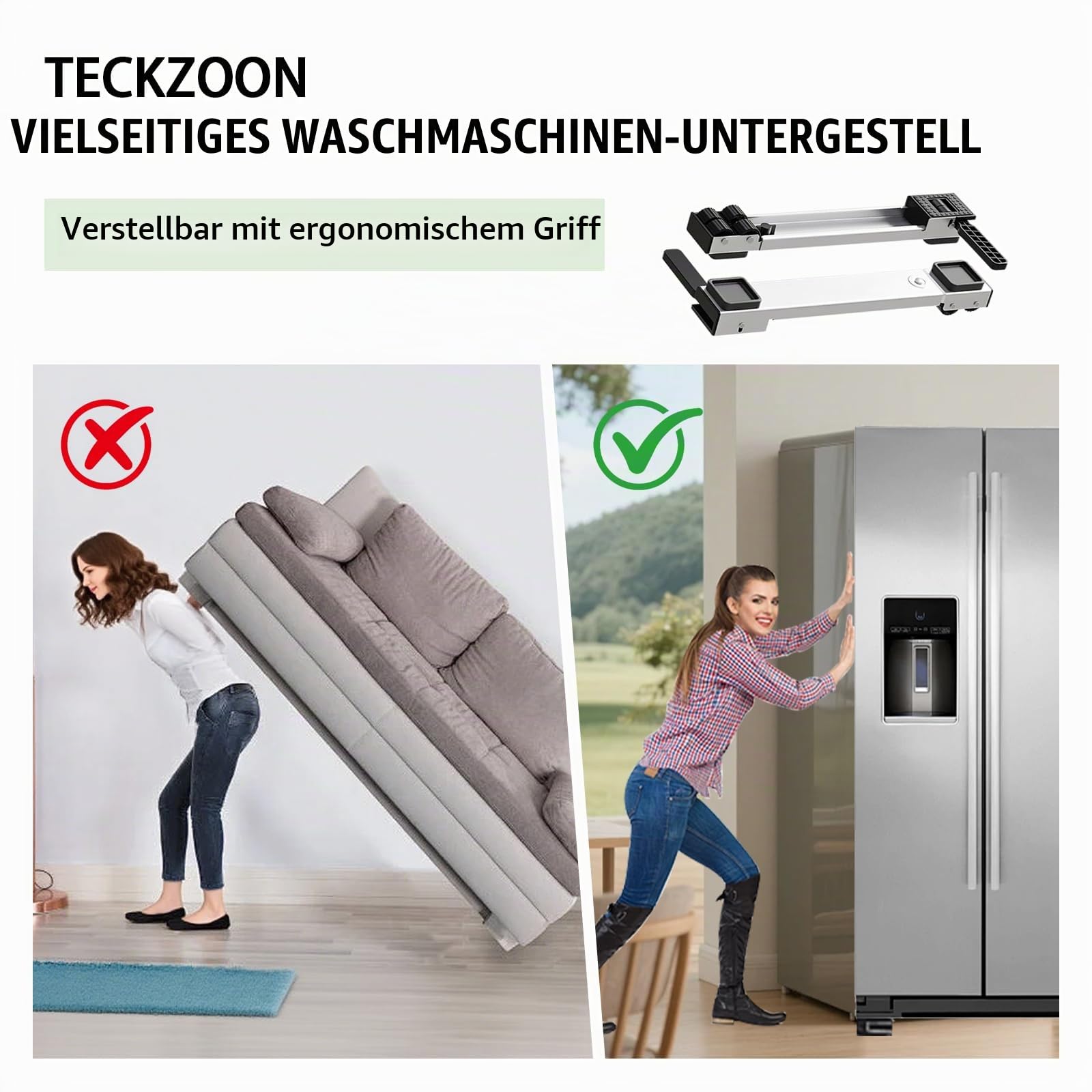Verstellbare Waschmaschinen Untergestell mit Rollen, 50 zu 80cm ausziehbar, stabil & anhebbar, leicht beweglich Transport für Waschmaschinen, Trockner, Kühlschränke & Möbel