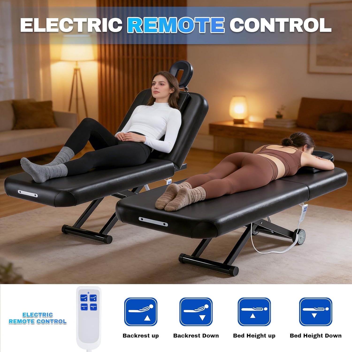 Fully Electric Massage Table with Lift, 1500lbs Capacity - Professional Adjustable Facial Bed for Estheticians, Spa & Waxing, Heavy-Duty 550lbs Capacity 2r5 2r7 (Black - X-Shaped)