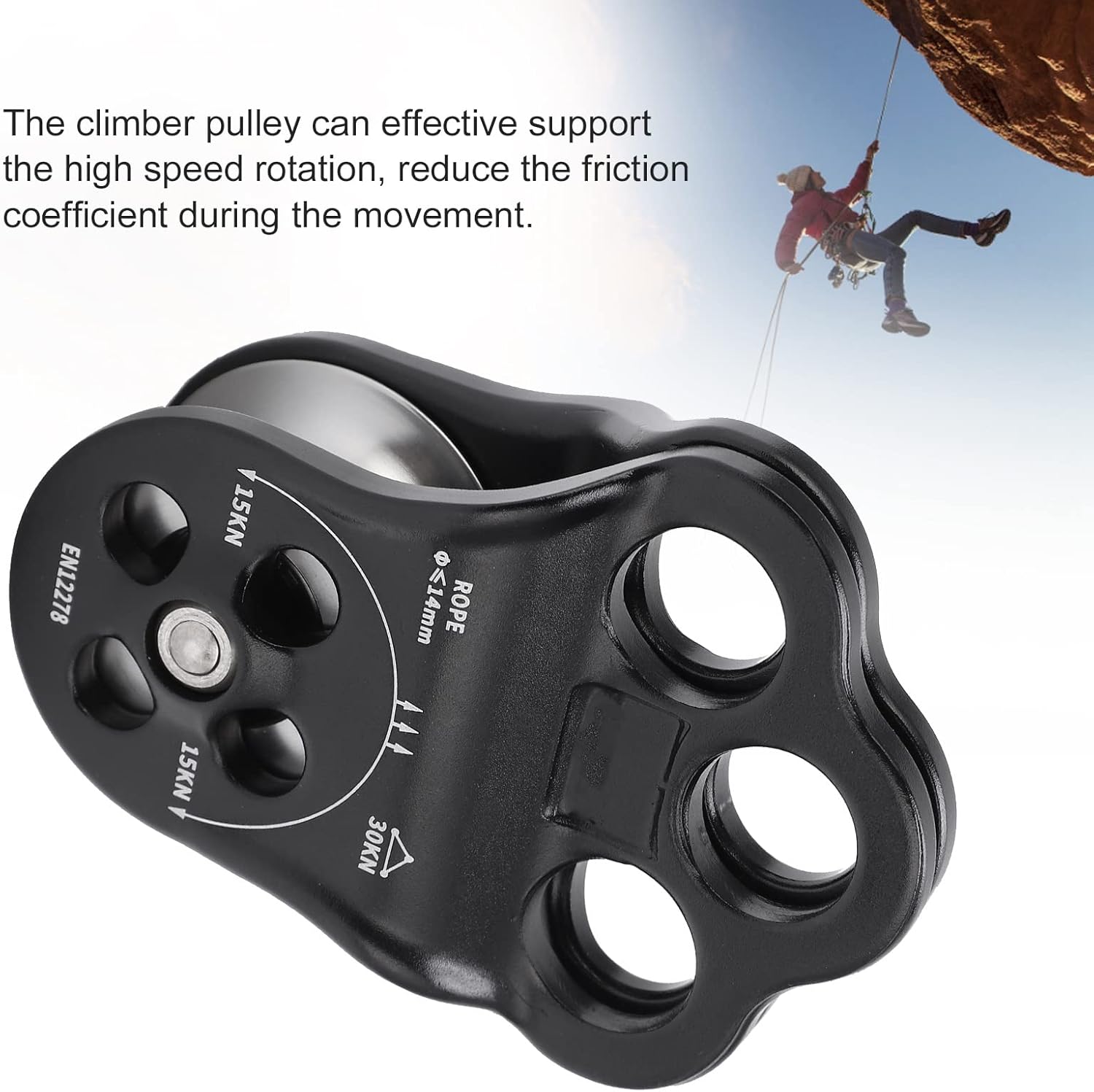 30Kn Large Save Pulley Sheave, Three Hole Hitch Pulley Climbing Bearing Pulley, Hitch Climber Pulley Save Equipment, Dual Bearing for Rigging Hauling Arborist Tree Climbing