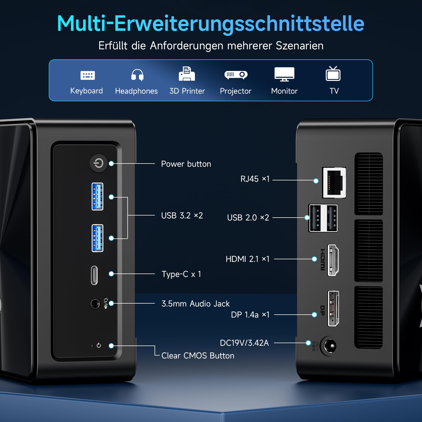 BMAX Mini PC B9 Power, Intel Core i9 12900H, 24GB LPDDR5 RAM, 1 TB NVMe SSD | Bis zu 5,0 GHz, Win 11 Pro, WiFi 6, 4K Dreifach-Display, Bluetooth 5.2, HDMI, USB-C, DP1.4a, Mini Computer für Gaming/Home