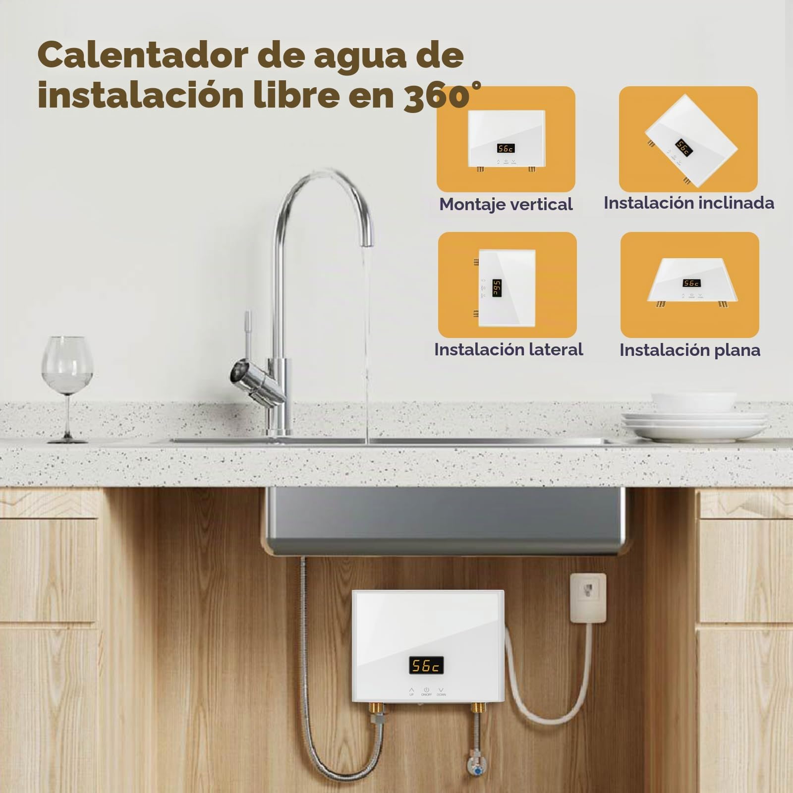 Mini Calentador de Agua Electrico Instantaneo, Termo Electrico Instantaneo Calentador de Agua Instantáneo Eléctrico con Pantalla LED, Pequeño Calentadores de Agua Eléctrico 220V para Cocinade (3KW)