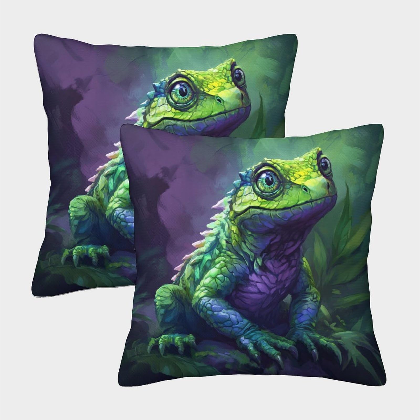 kaiyun 2 Pack Chameleon,Jungle Animal 3D Cushion Cover Pillow Cover Sofa Outdoor Decoration Square 45x45cm
