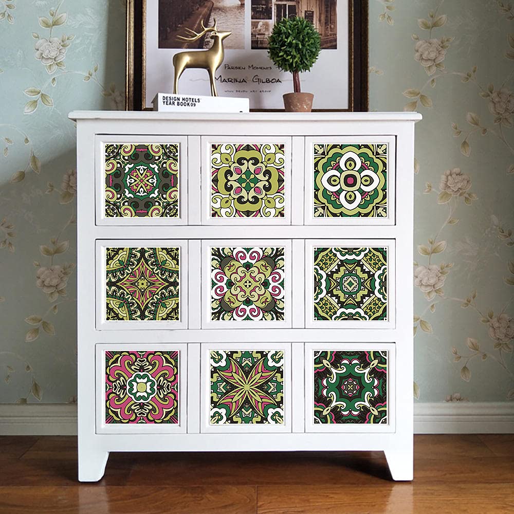 Tile Stickers Arabian Sage Green Stick on Tiles PVC Tile Stickers for Kitchen Heat Resistant Tile Stickers for Bathroom Waterproof Self Adhesive Tiles for Walls Peel and Stick Wallpaper 30x30cm