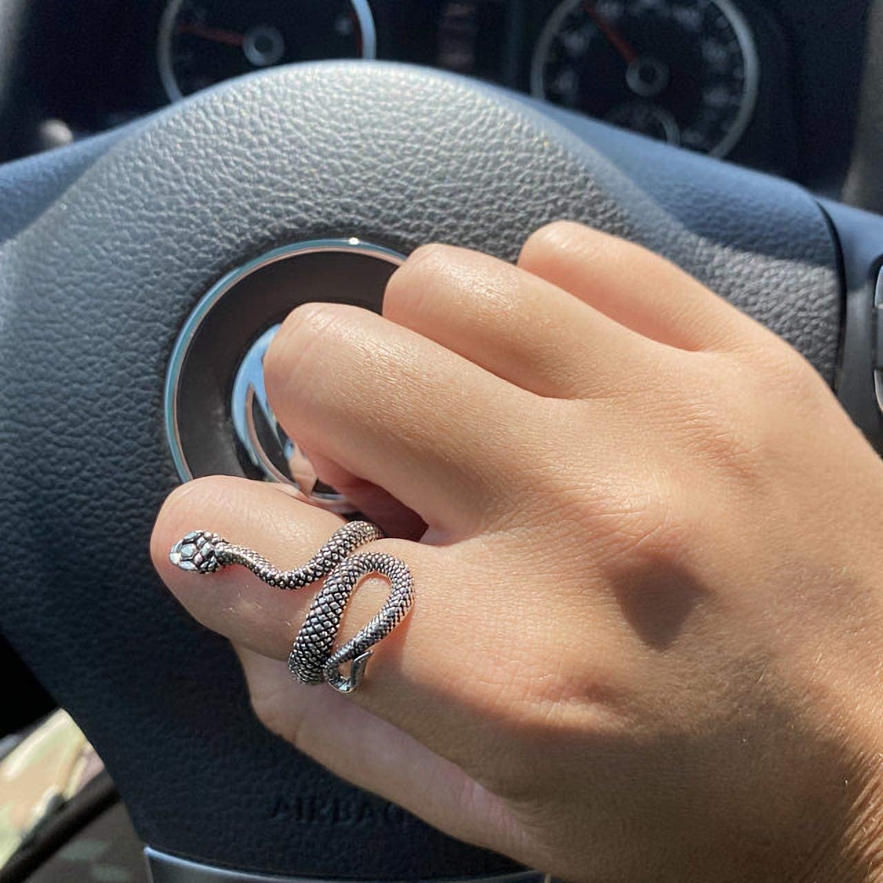 sovesi Snake Rings for Women Silver Snake Punk Vintage Ring for Men Adjustable Silver Ring - Image 3