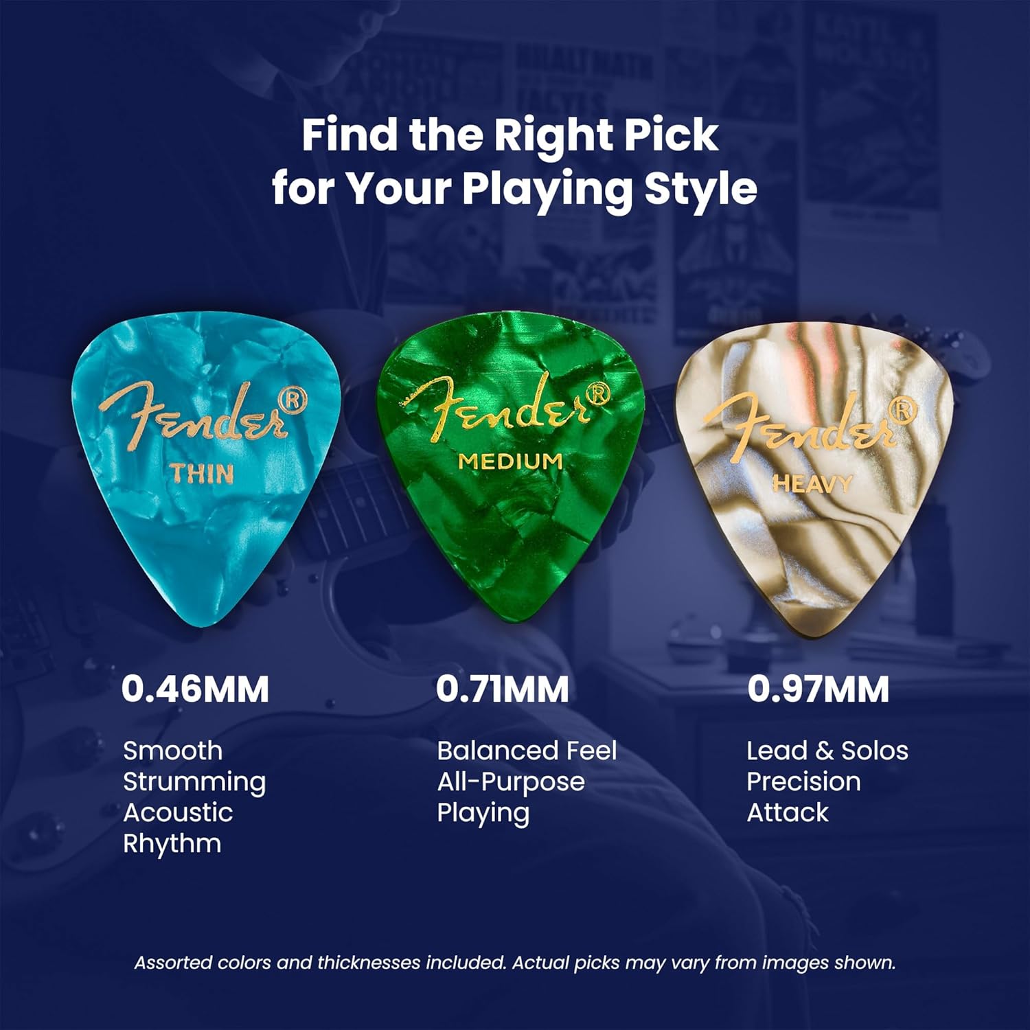 Fender Premium 24 Pack Picks Sampler - Includes Thin, Medium & Heavy Gauges (Austin Bazaar Exclusive)