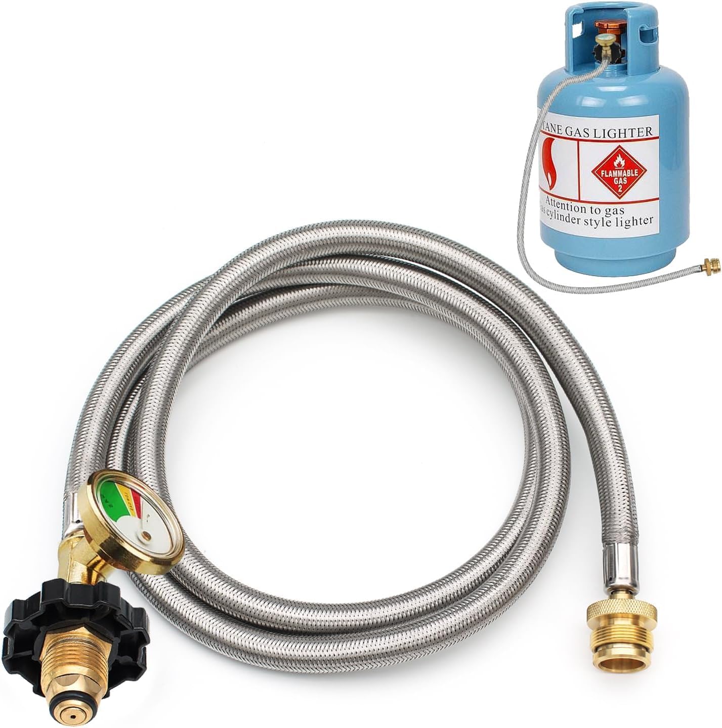 5 FT POL Propane Adapter Hose with Gauge 1lb to 20lb