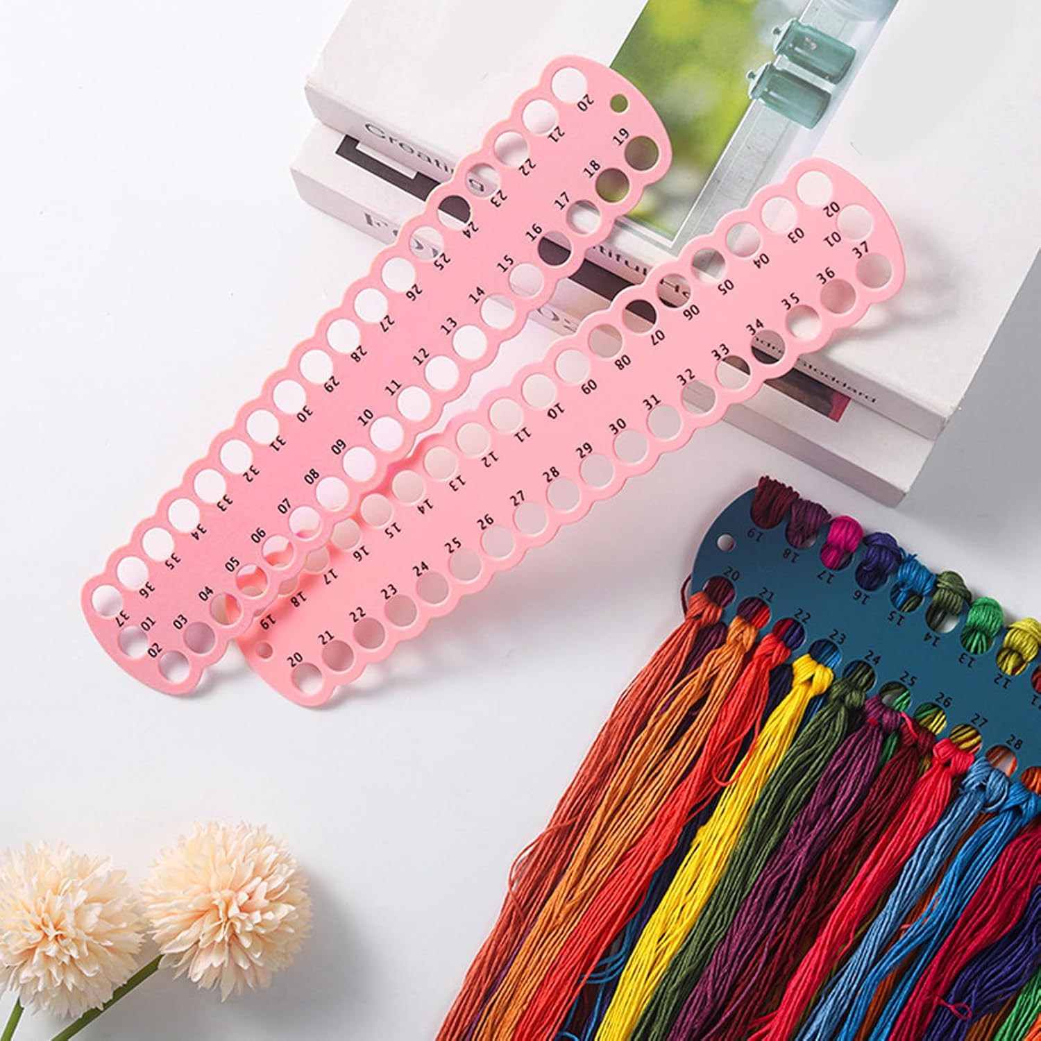 37 Positions Embroidery Floss Organizer, Needlework Thread Holder Storage Tool, 16pcs Plastic Cross Stitch Thread Organizer with 37 Holes for Convenient Sorting, Reusable Needlewor