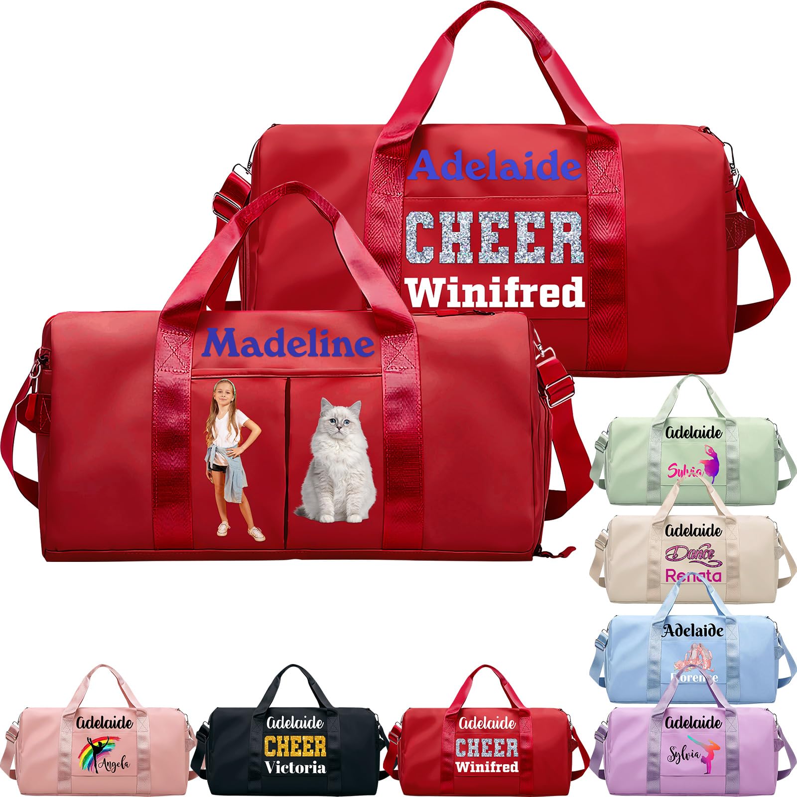 Personalized Duffle Bag Custom Dance Bag with Name Text Travel Bags Customized Printed Photo Picture Gym Bag for Cheerleading Dance Gymnastics Ballet