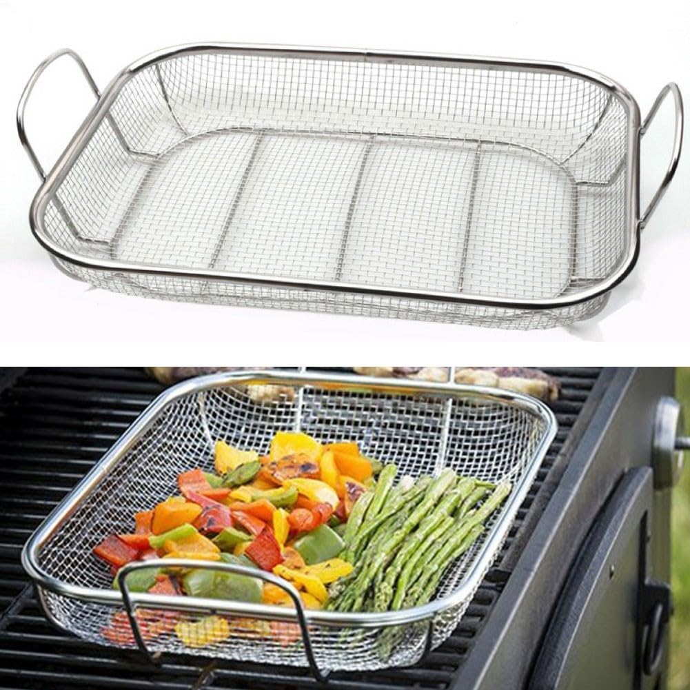 Griglia per verdure in acciaio inox, 15 x 11 pollici, con design profondo per un flusso d'aria ottimale e verdure grigliate cotte uniformemente