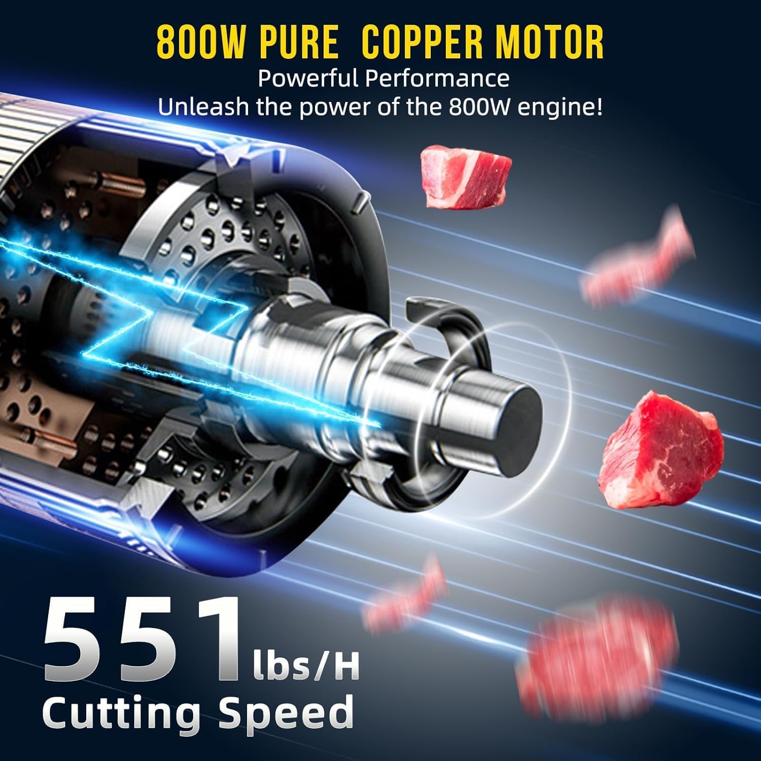 110V Commercial Meat Cutter Machine 551LB/H Electric Cutting Machine 800W Automatic Slicer w/Removable 3mm Blade Food Slicer Stainless Steel For Kitchen Restaurant Supermarket