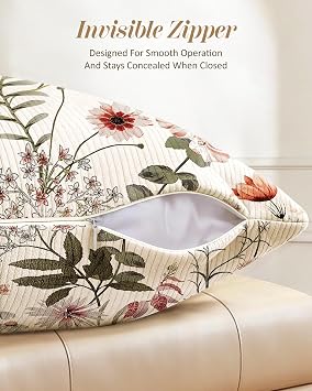 Corduroy Throw Pillow Covers 18x18 - Set of 2 Decorative Spring Pillow Covers with Zipper Farmhouse Decor Cottage Throw Pillowcases for Couch Sofa Living Room Home Bedroom, PK Floral