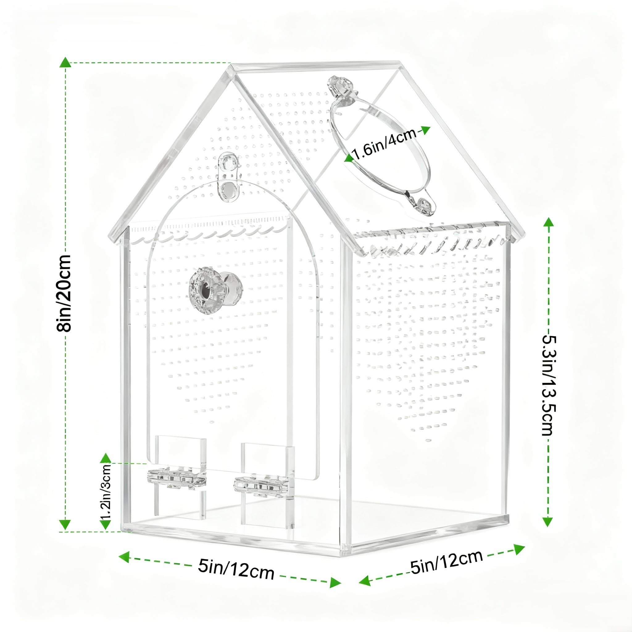 Recinzione a ragno in acrilico, 12,7 cm di lunghezza x 12,7 cm di larghezza x 20,3 cm di altezza, apertura frontale e porta di alimentazione, costruzione senza cuciture, robusto habitat acrilico