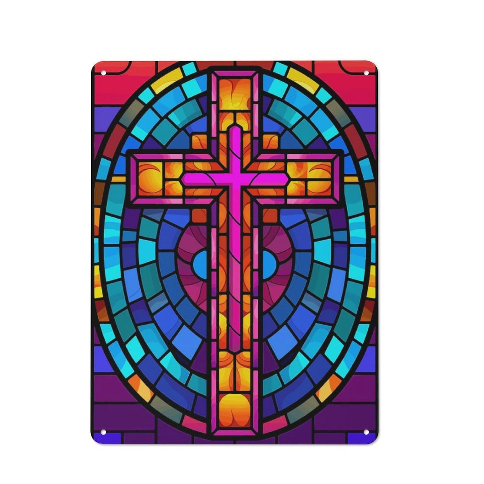 Junmoney Jesus Christ Cross Glass Metal Plaque 40X30cm With For Pub Or Café, Rustic Decor, For Pub Decor Enthusiasts