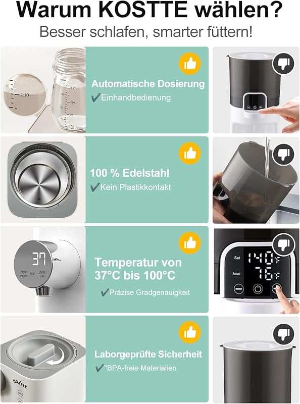 BootyBay Intelligens Cumisüveg Készítő - 20 Másodperces Tápszer Elkészítés, 1.5L Víztartály, BPA-mentes, Csendes Működés, 16 cm-ig Állítható