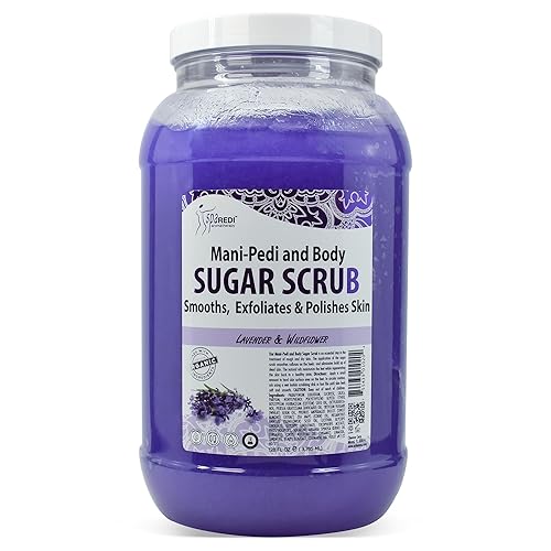 SPA REDI Exfoliante corporal de azúcar, lavanda y flores silvestres, 128 onzas exfoliante, hidratante, hidratante y nutritiva, brillo, pulido, piel