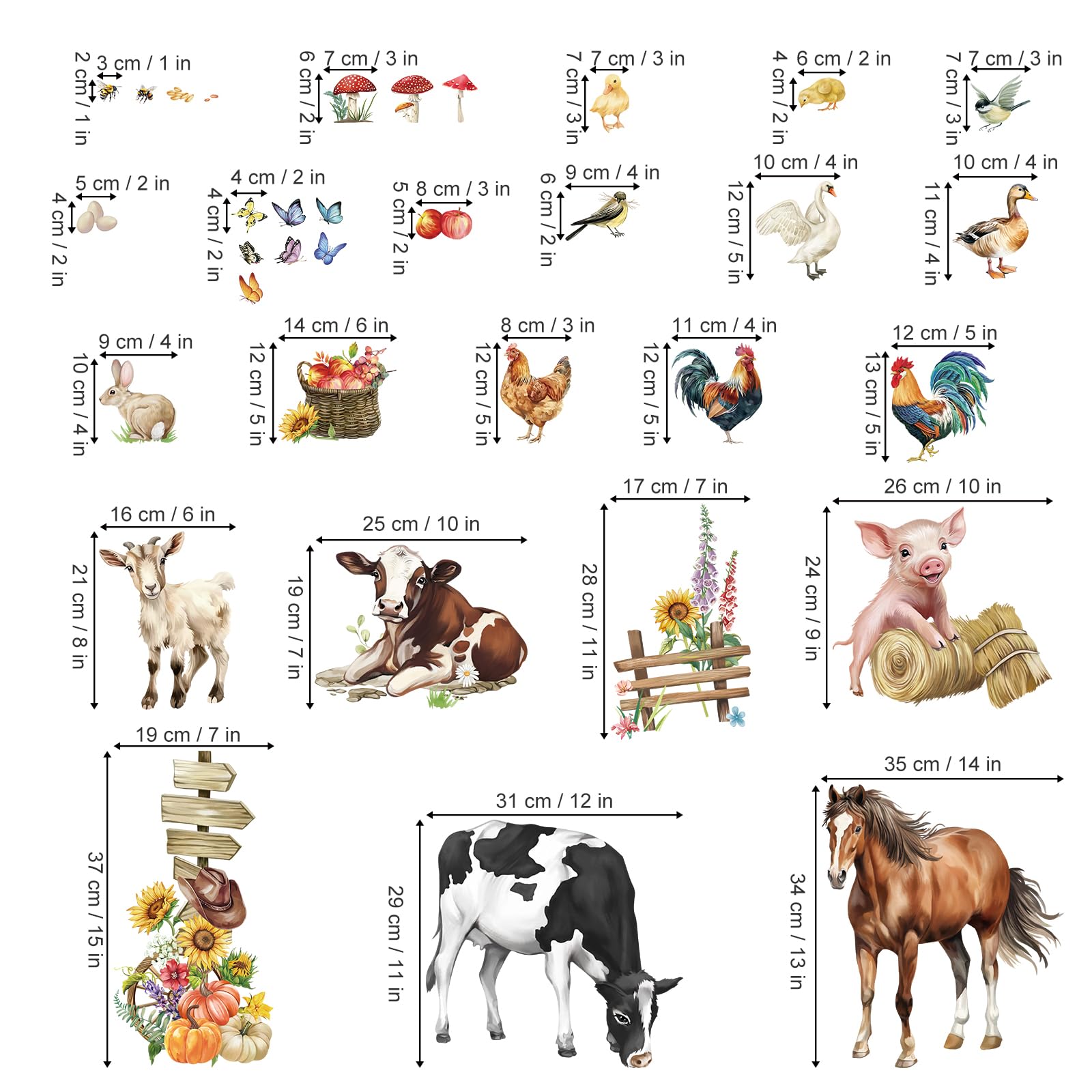 wondever Raamstickers, boerderijdieren, anti-botsingsstickers, paard, koe, haan, varkens, raamstickers, dubbelzijdig, raamdecoratie voor glas