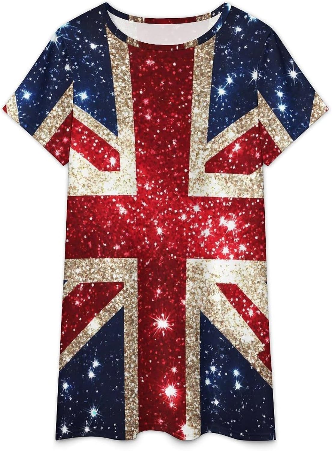 England Shining UK Flag Print Womens Nightgown Short Sleeve Sleepshirts Loungewear
