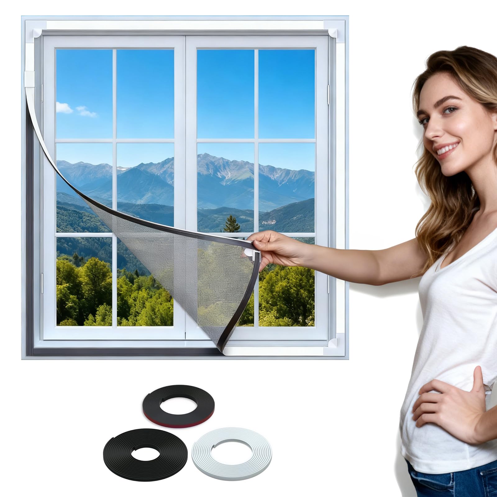 Jiaquenwex 130X150cm Fly Screens For Windows - Magnetic 135X150cm Cat Proof Window Screen, Adjustable Fiberglass Window Net, Insect-Proof Mesh For Home Ventilation