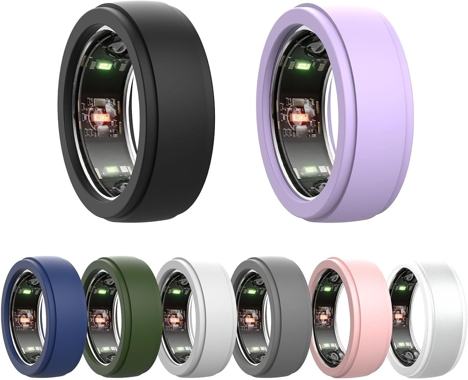 findtime Pack of 8 Smart Ring Protector Protective Silicone Anti-Fall Elastic Ring Cover for Smart Rings, IP68 Waterproof Ring Protection Case for Fitness Ring Tracker