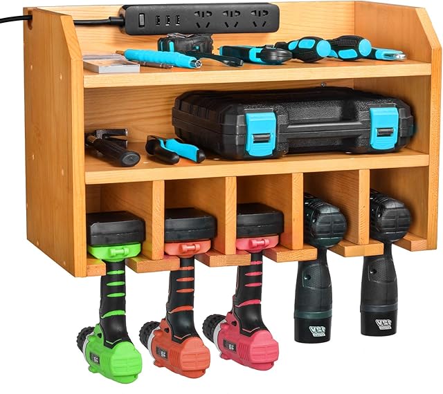 Sunix Power Tool Organizer, Power Tool Charging Station Drill Wall Holder Wall Mount Tools Garage Storage,Cordless Drill Battery Tool Rack Shelving Storage (Power Strip is Not Included)