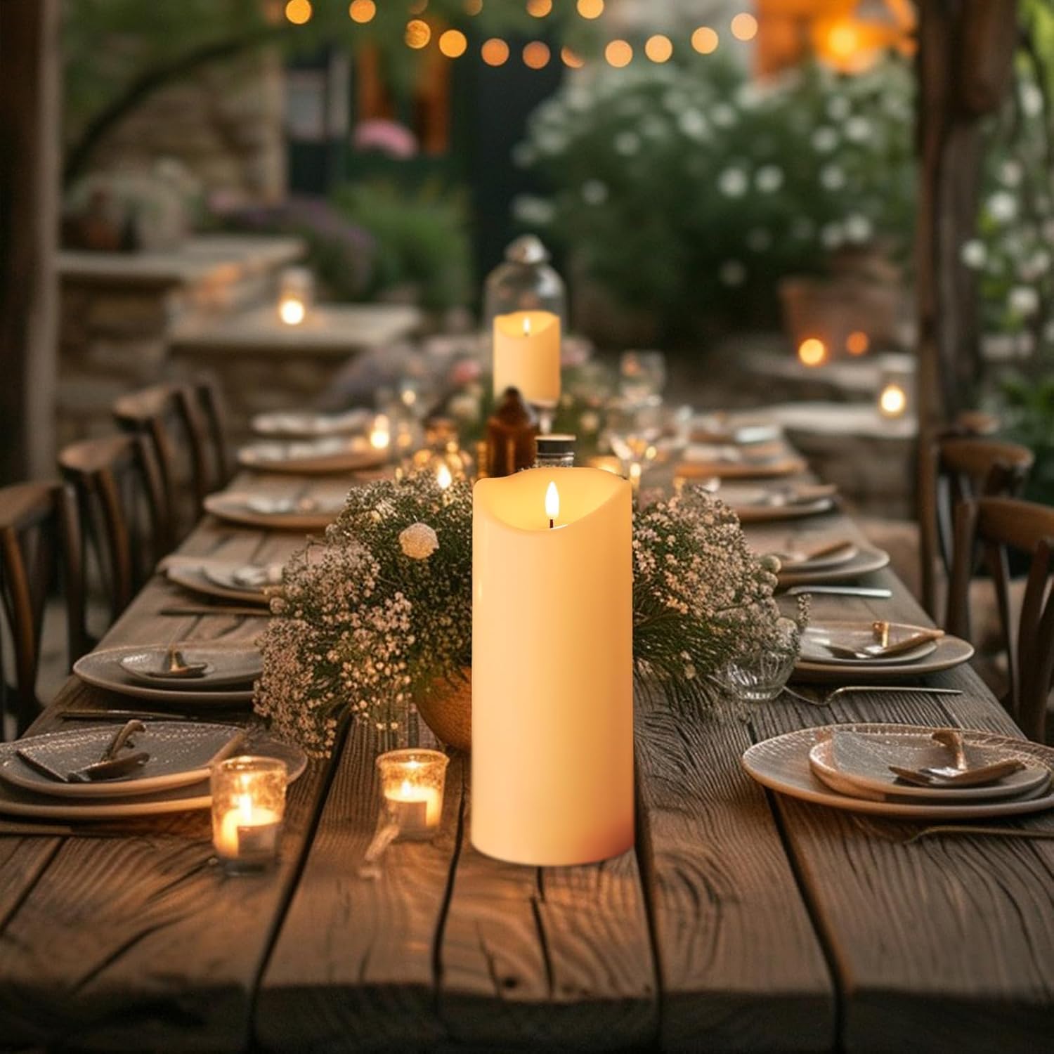 Outdoor Candles with Timer Waterproof, 9 X 4 Inch Flameless Candles with Remote, Electric Fake Battery Candles Flickering Set of 2 for Patio Camping Bathroom House Porch Wedding Decoration