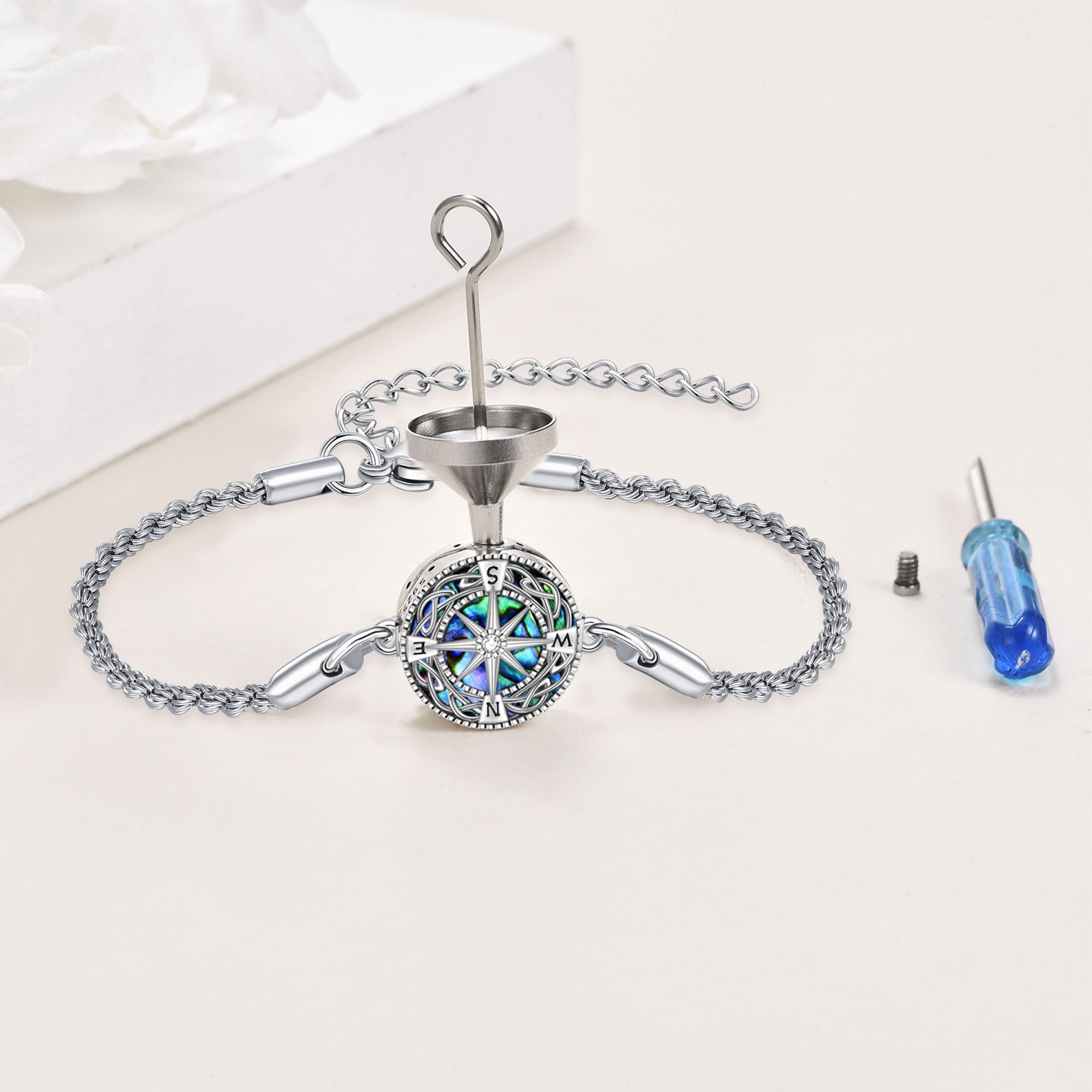 Pulsera de urna para cenizas, plata de ley 925, concha de abulón, joyería de cremación para cenizas, colgante de recuerdo, pulsera para mujer