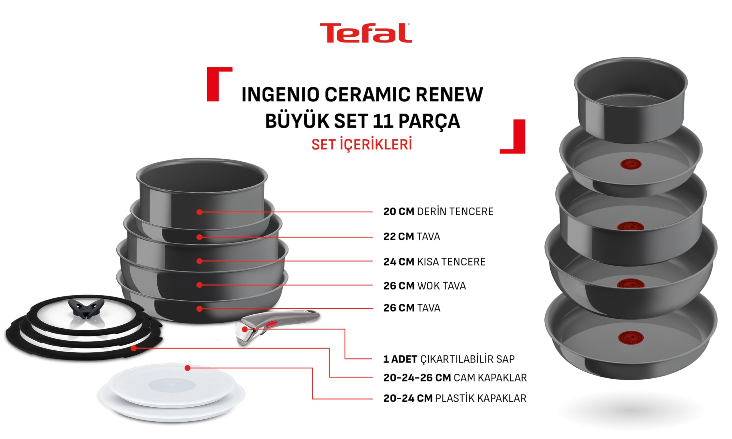 Tefal Ingenio Ceramic Renew Seramik Kaplama Tava Tencere Seti