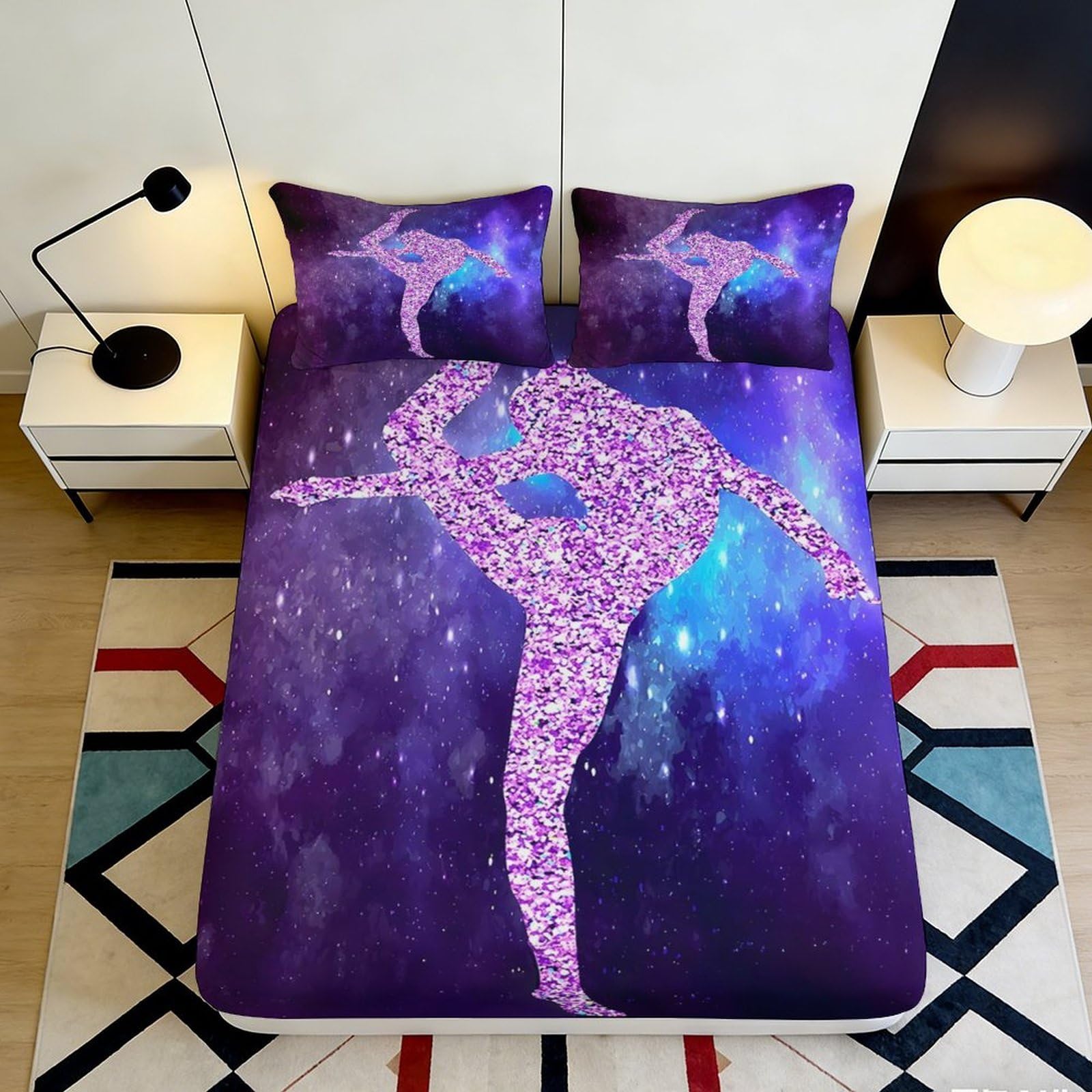 3D Printed Galaxy Dancer Fitted Sheet Microfiber Deep Pocket Non-Slip Bedroom Bedding Galaxy Dancer Mattress Fitted Cover 140x200x25cm