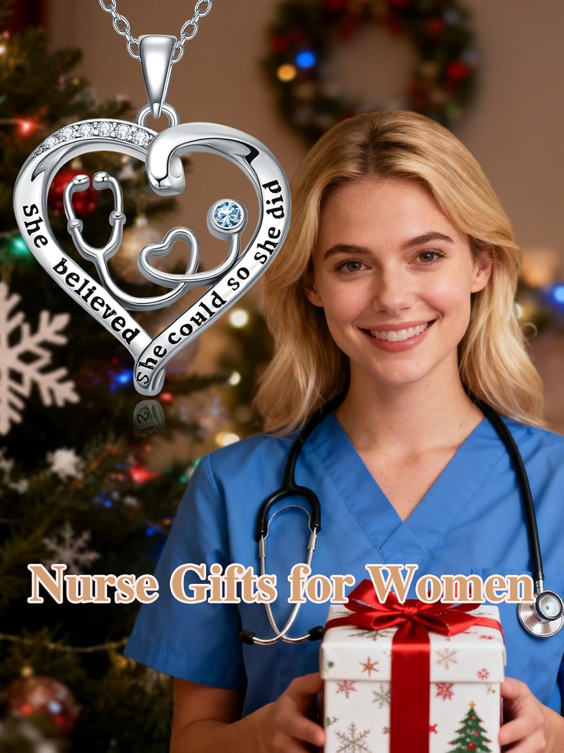 OCJ Nurse Gifts Nurse Pendant 925 Sterling Silver Heart Stethoscope Caduceus Angel Wings RN Necklaces Birthstone Jewelry Birthday Christmas Graduation Gifts for Nurses, Doctor, Medical Student