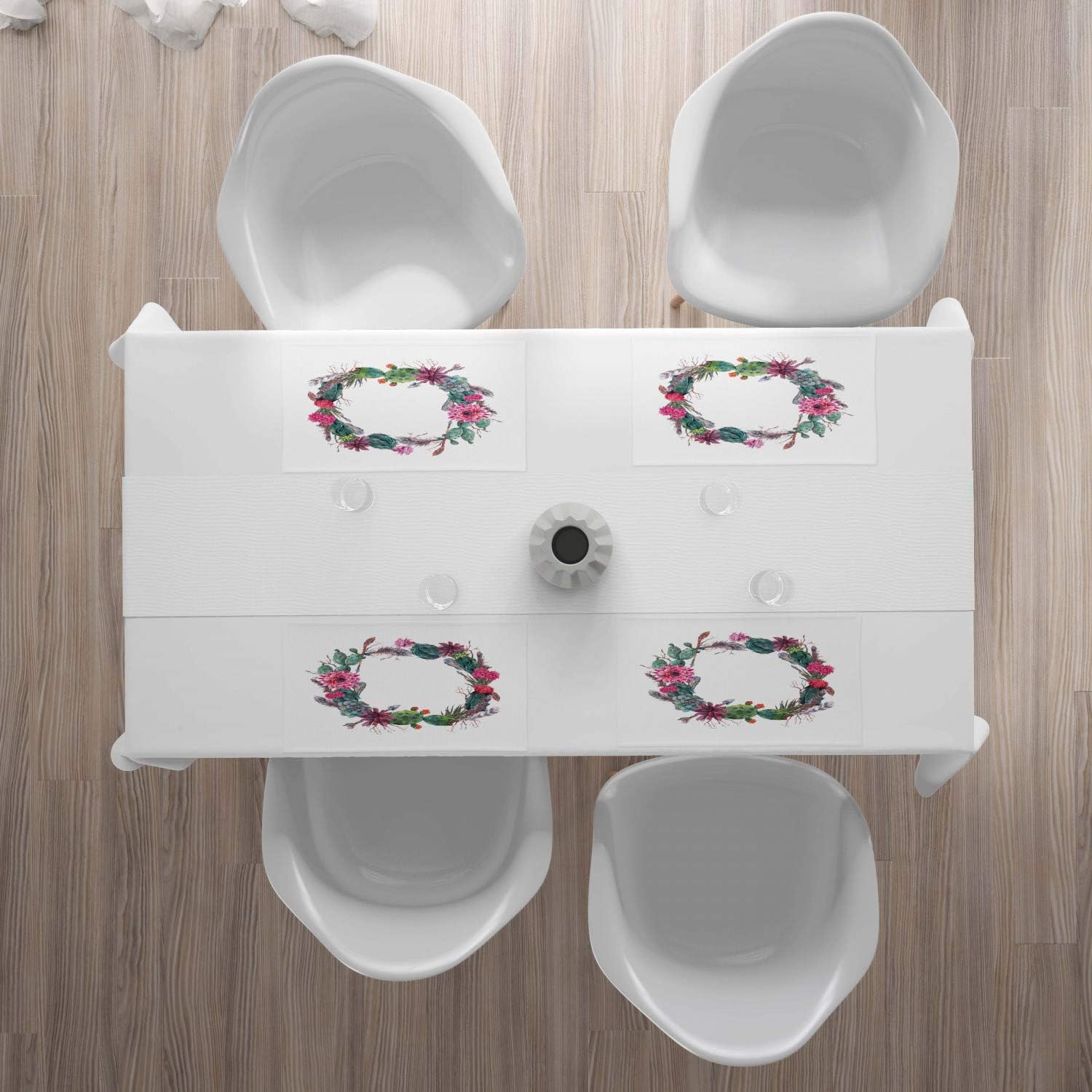 Lunarable Cactus Place Mats Set of 4, Vintage Wreath from Cacti Feathers and Flowers Boho Watercolor Drawing Print, Washable Fabric Placemats for Dining Table, Standard Size, Multicolor