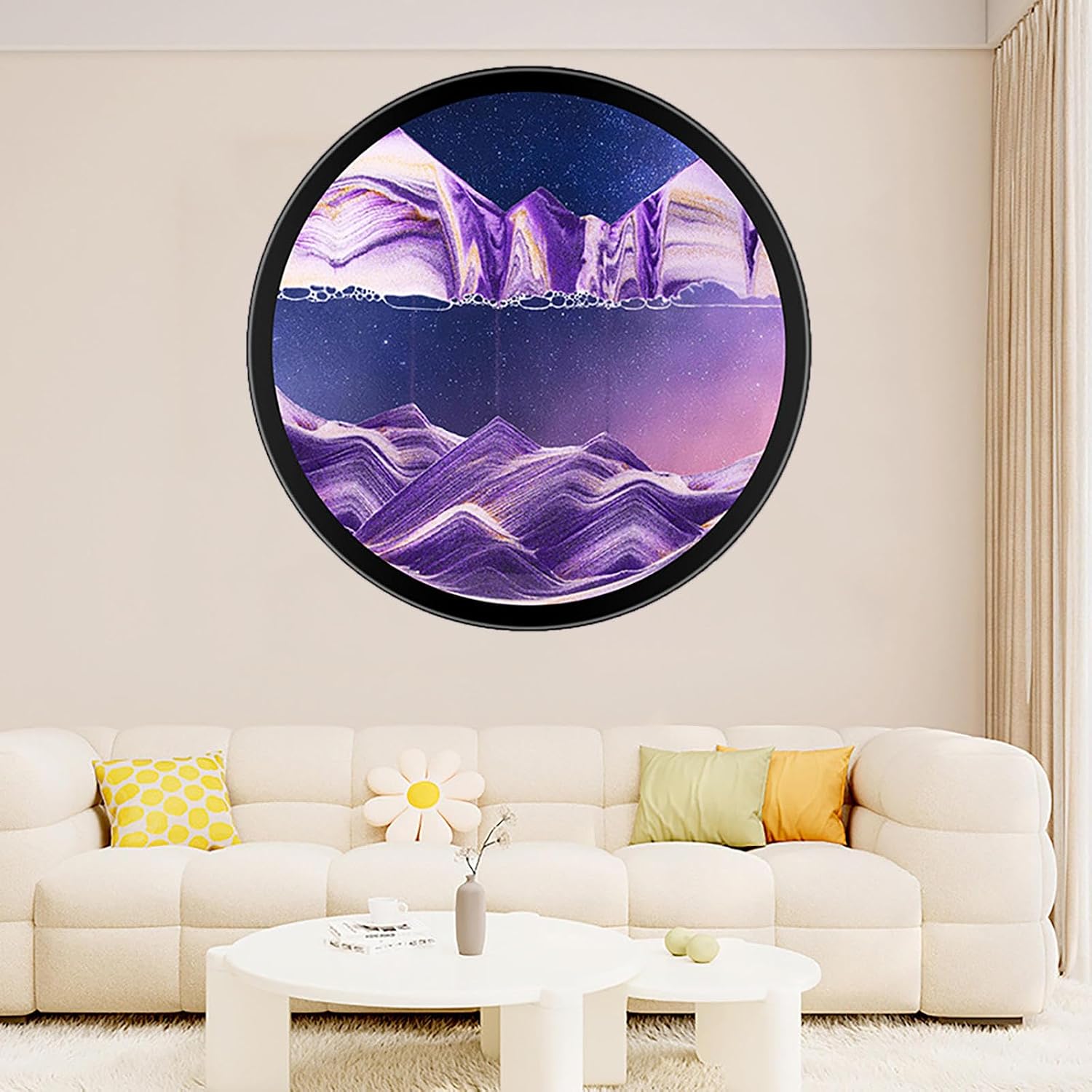 Moving Sand Art Decor, Moving Wall Art, 360° Rotate Wall Mounted Sand Art Liquid Motion, Glass Crafts Solid Wood Frame, Relaxing Mood Home Office Decor,L-17.3in/44cm