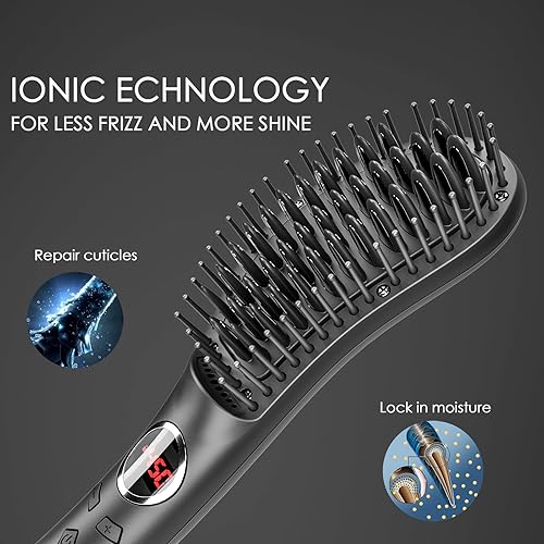 Miniatura 7 de Cepillo alisador de pelo, peine de hierro alisador iónico de cerámica, antiquemaduras, el mejor cuerpo suave y redondo, perfecto para salón