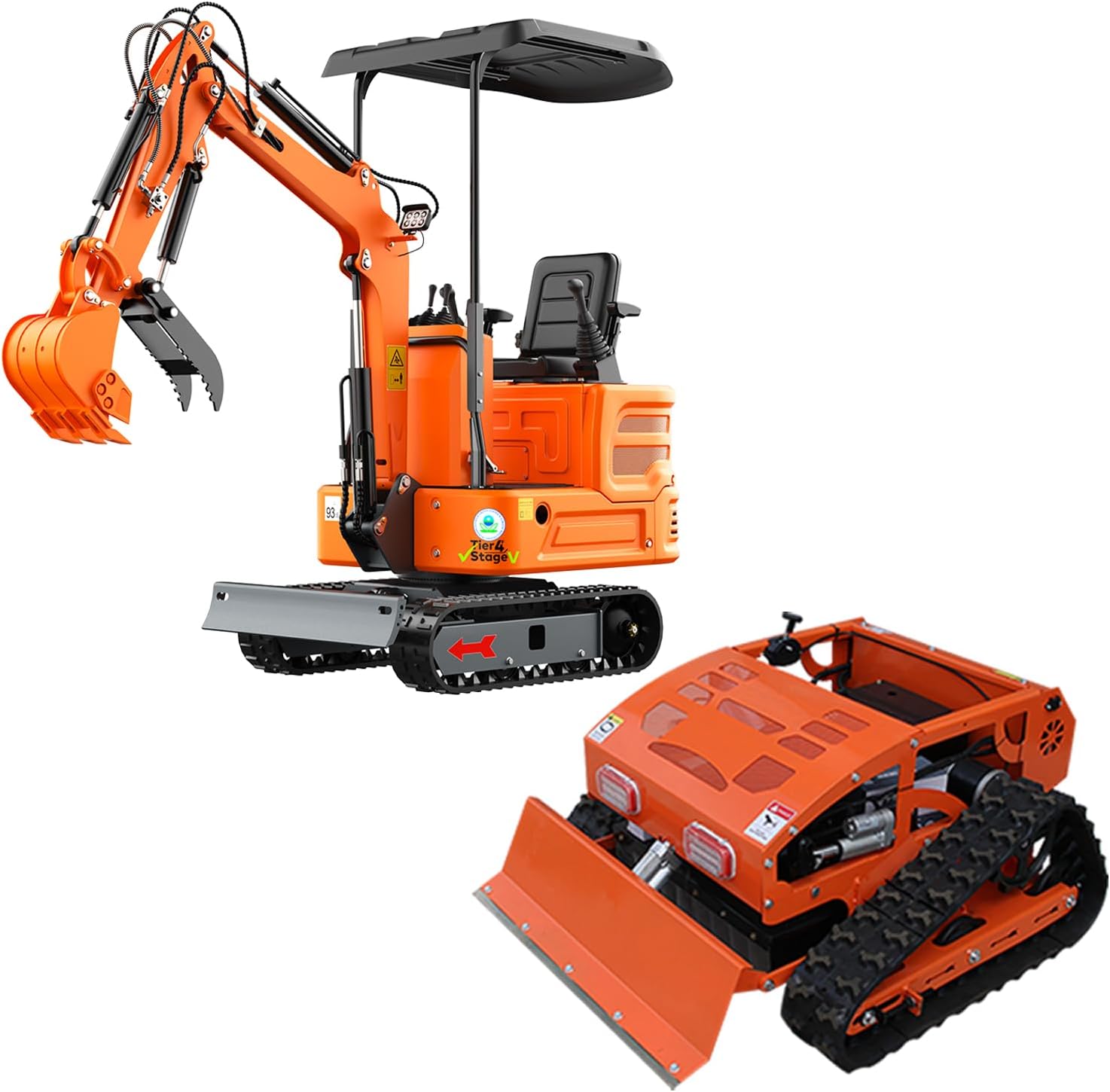 1.2Ton Mini Excavator 13.5HP B&S Gas Engine, Hydraulic Thumb,with Pilot Controls+Remote Control Lawn Mower with Tracks 9HP Gas Engine, 600m Range,for DIY, Swimming Pools, Gardens,Delivery & Unloading