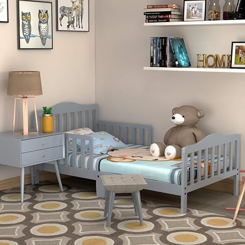 Vista 22 de Estructura de cama de madera de Costzon, para niños pequeños, con cerca de seguridad, Cereza