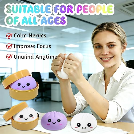 2pcs Squishy Bao Dumpling, Mystery Squishy Bao Dumpling Stress & Anxiety Relief Cute Steamer Bun Design For Relaxation Boys Girls Children Adults Students Home Office Classroom