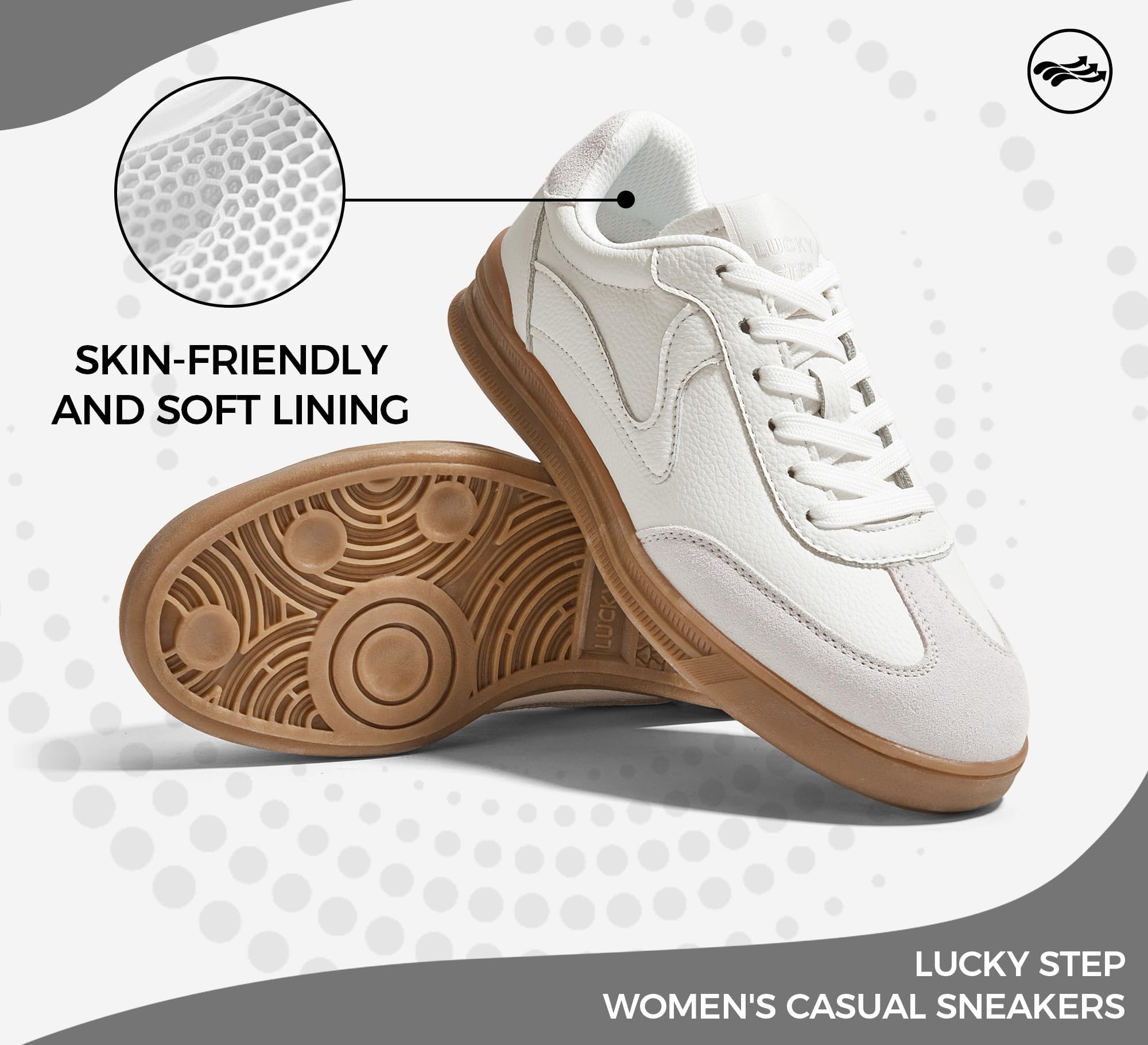 LUCKY STEP Women's Retro Fashion Sneakers Classic Cute Casual Trainers Trendy Footwear Lace up Tennis Walking Skate Shoes(White/Grey,11 B(M) US)