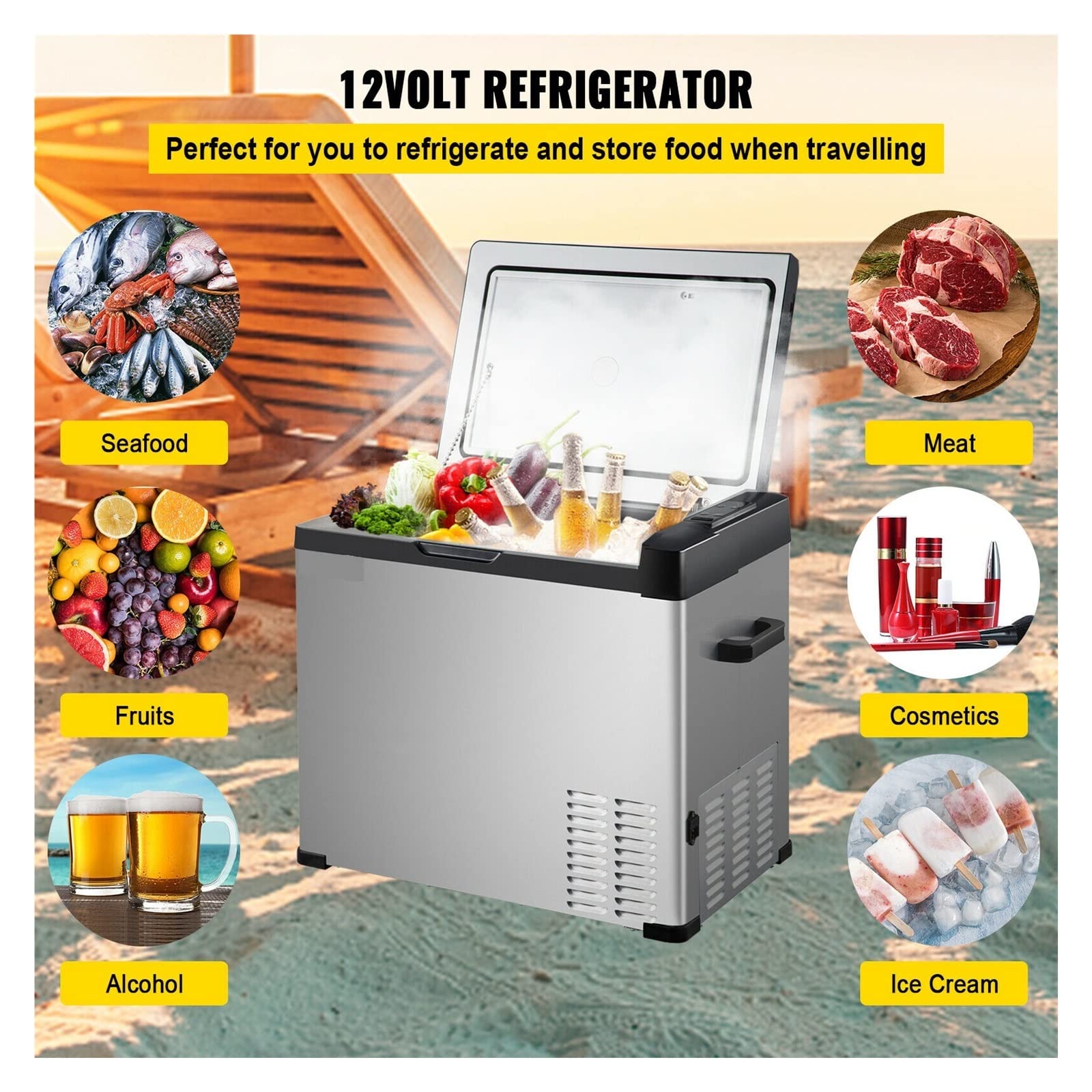 Mini refrigerador portátil for Coche de 30L, 40L, 50L, 12/24V CC, 110-240 CA, for Uso al Aire Libre, RV, Barco, Camping, Viajes(30L 32QT)