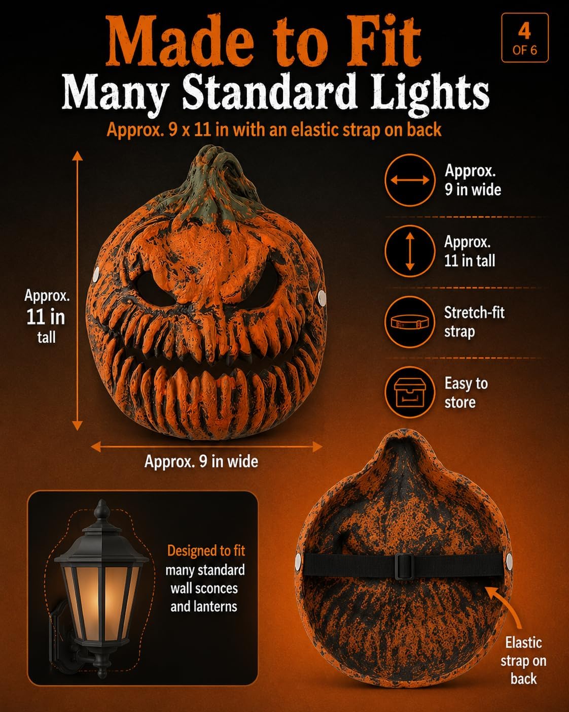 2PCS Halloween Porch Light Covers Garage Pumpkin Lamp Post Cover Outdoor Resin Lampshade Light-Up Door Knob Bat Hat Wall Sconce Lantern Thanksgiving Day Decoration image 5