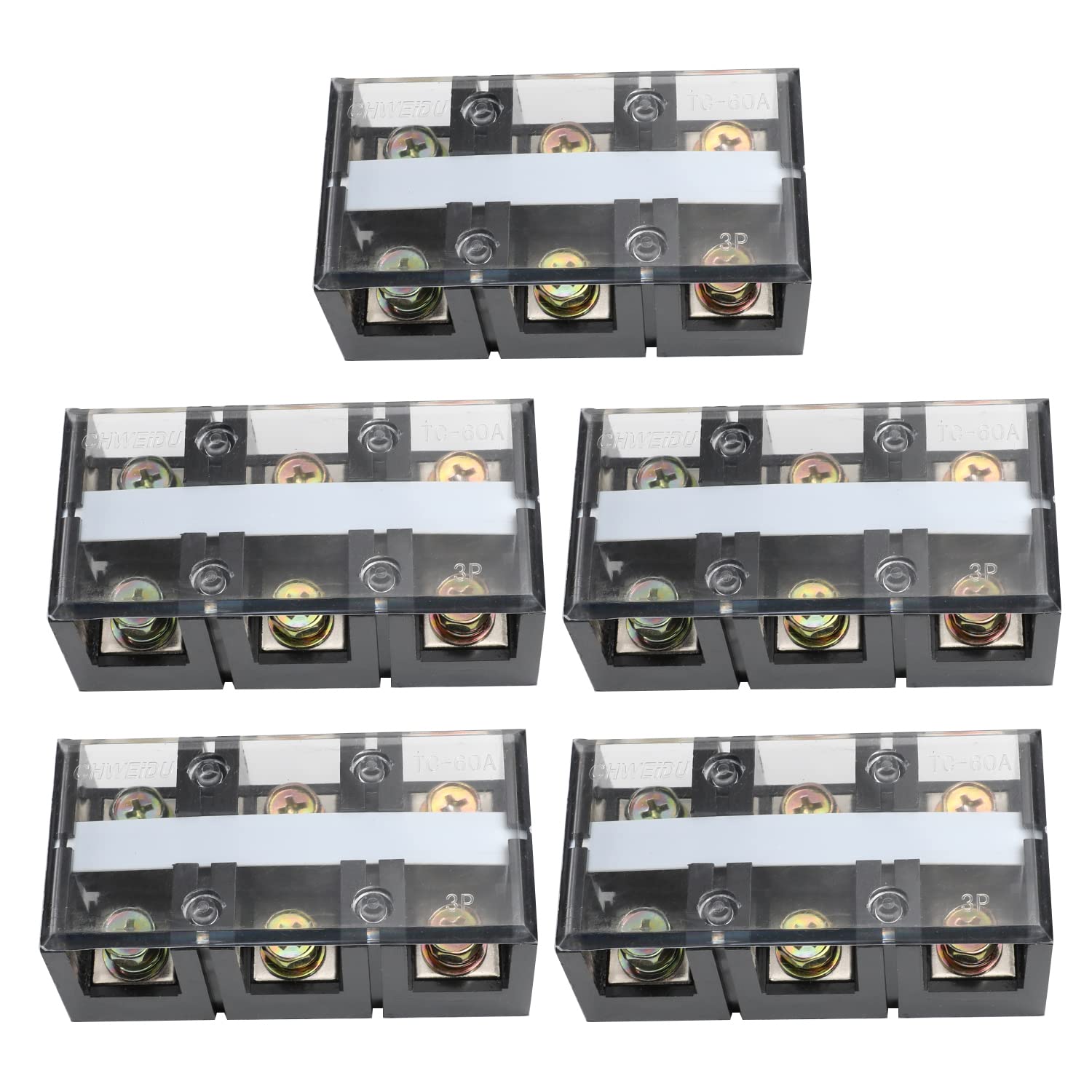 Jutagoss 5 PCS Dual Row Terminal Block TC-1504 Screw Terminal Electric Barrier Strip Block 4 Positions 600V 150A Wire Barrier Block Terminal with Cover