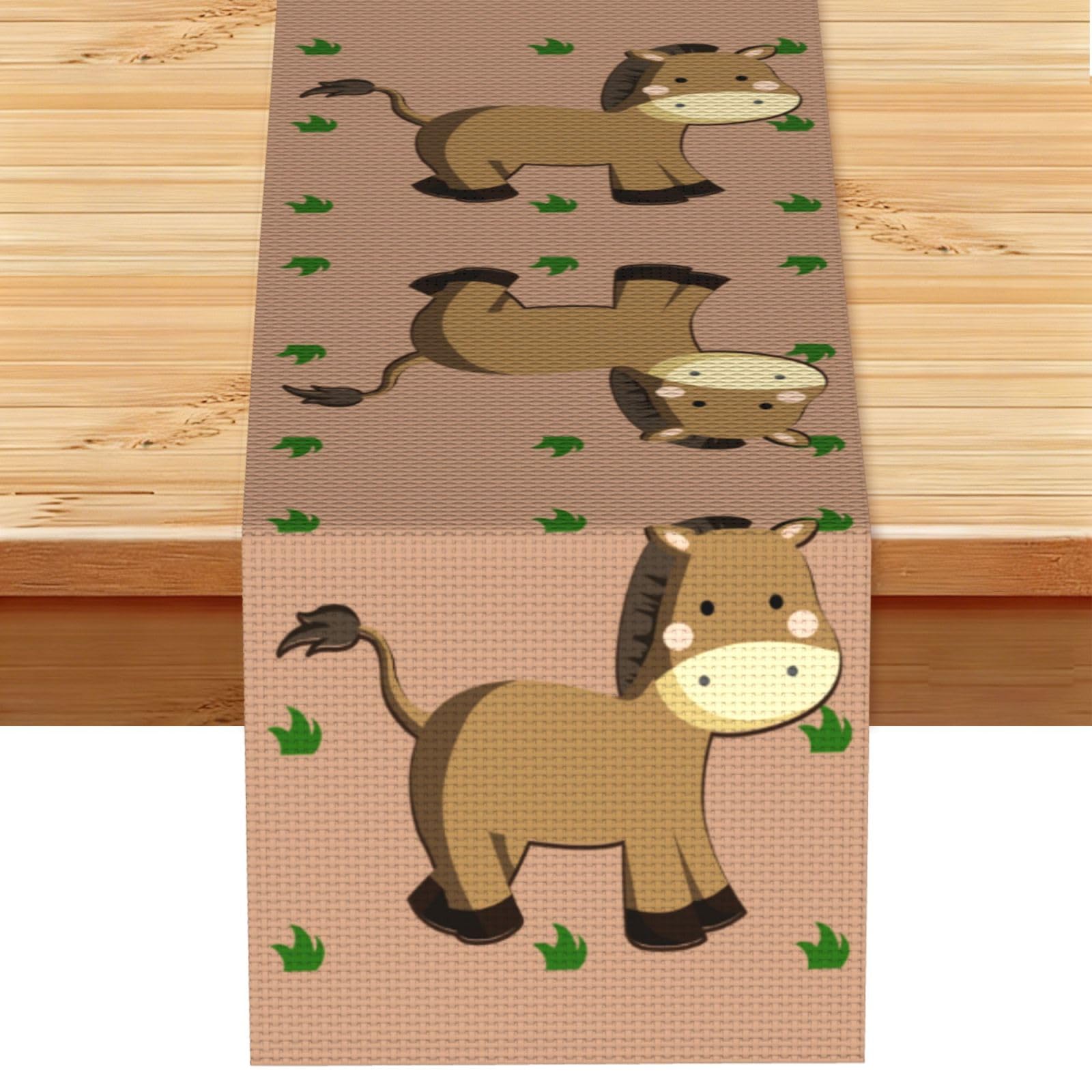 cartoon donkey Linen Feel Table Runner Wedding Party Home Decoration