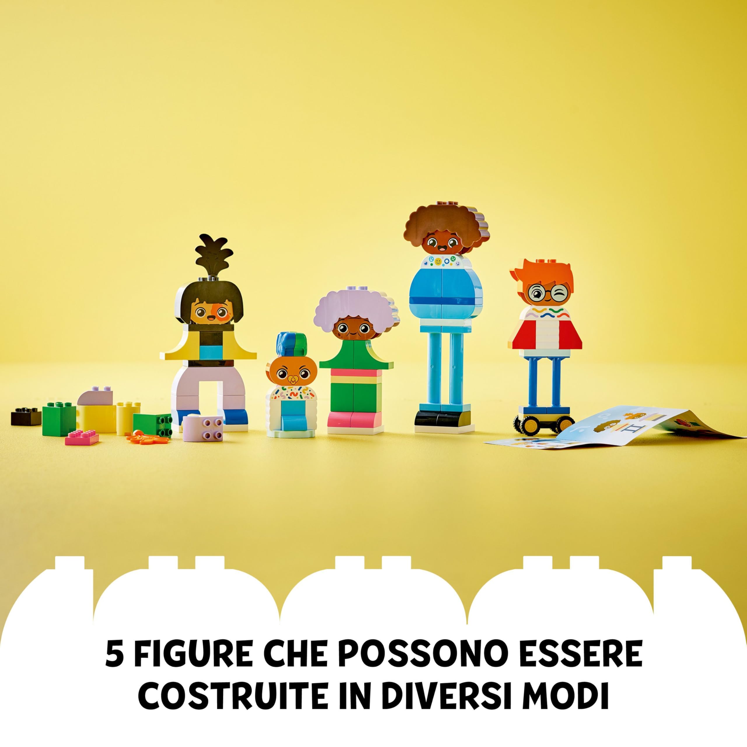 LEGO DUPLO Town Persone da Costruire con Grandi Emozioni - Gioco per Bambini e Bambine da 3 Anni per la Motricità Fine - Include 71 Mattoncini per Personalizzare 5 Personaggi - Idea regalo - 10423