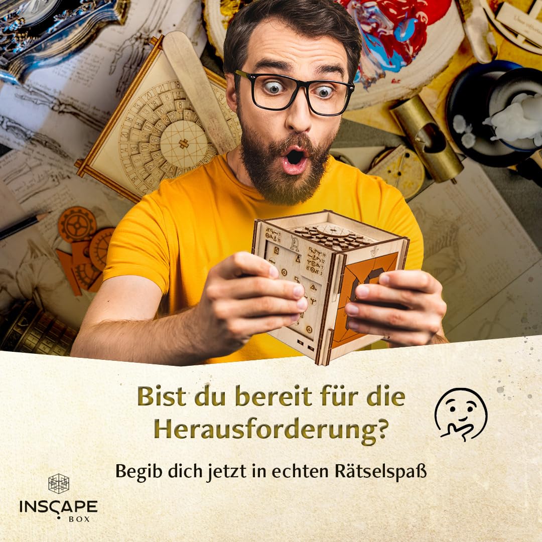 INSCAPE Da Vinci´s Marvel - Rätselbox Holz - Puzzle Box - Escape Room Spiel Erwachsene und Kinder - Knobelspiele für Erwachsene - 3D Holzpuzzle - Cluebox - Denkspiele - Jigsaw Puzzle