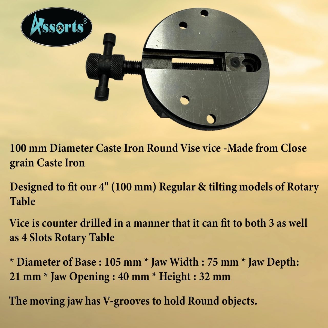 ASSORTS's Quality 100 mm Round Vice For 4" (100 mm) Rotary Milling Indexing Table with 3 x M6 T nuts Bolts-Engineering Tools