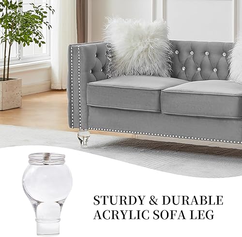 Miniatura 3 de Sofá Chesterfield de 60 pulgadas, moderno sofá biplaza tapizado de terciopelo de mediados de siglo con 2 almohadas y patas acrílicas, sofá vintage