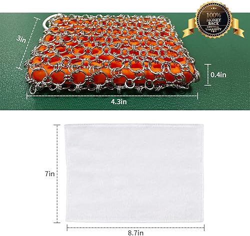 Miniatura 10 de Limpiador de malla de hierro fundido limpiador de sartén de hierro mejorado con paño para estropear cadena de acero inoxidable 316 raspador de metal