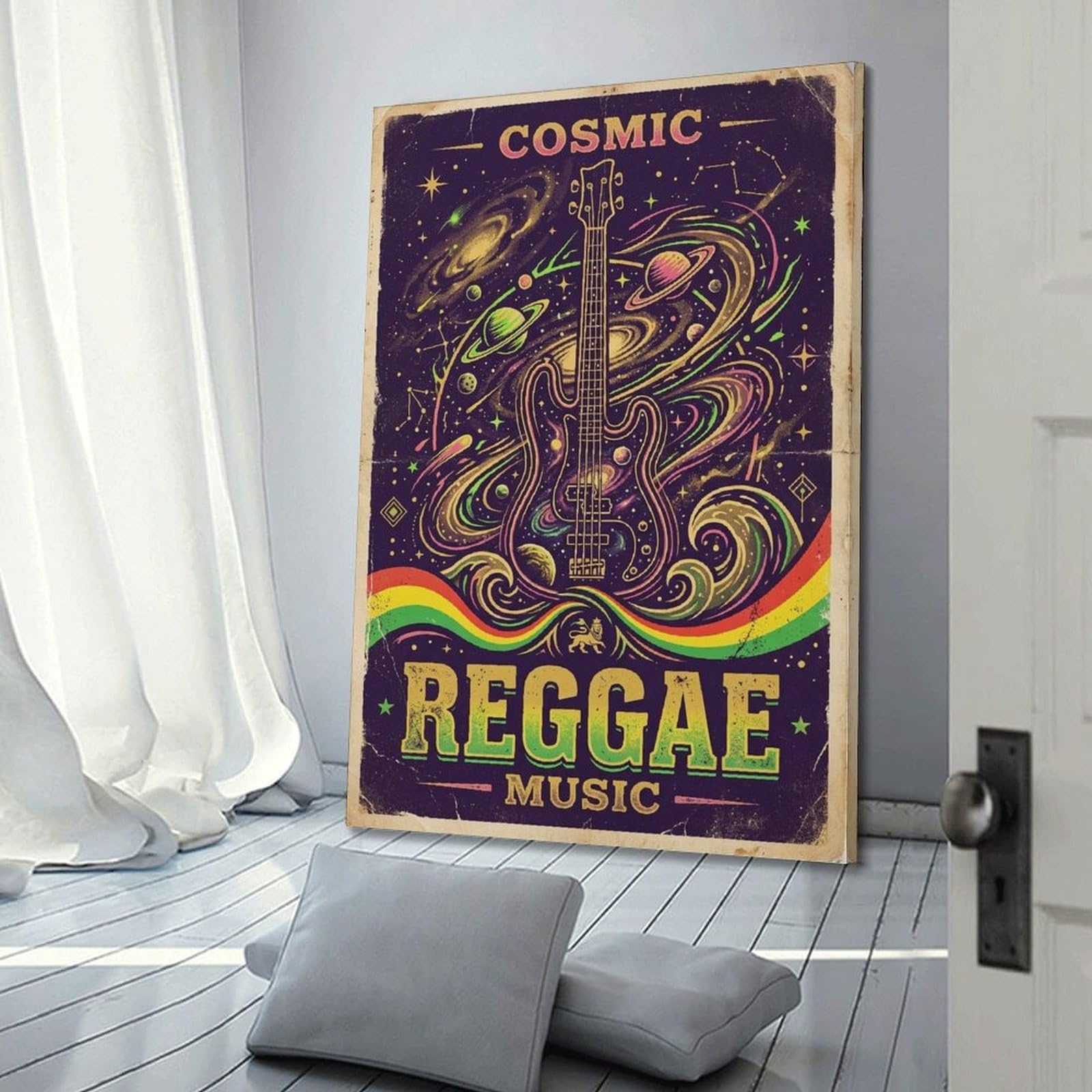OKNGB Poster decorativo da parete su tela, motivo reggae cosmico con basso-galassia, stampa artistica su tela, poster decorativo moderno per camera da letto, 50 x 75 cm