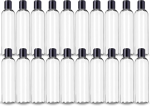 ljdeals Botellas vacías de plástico transparente de 8 onzas con tapas de disco negras, recipientes recargables para champú, lociones, crema y más,