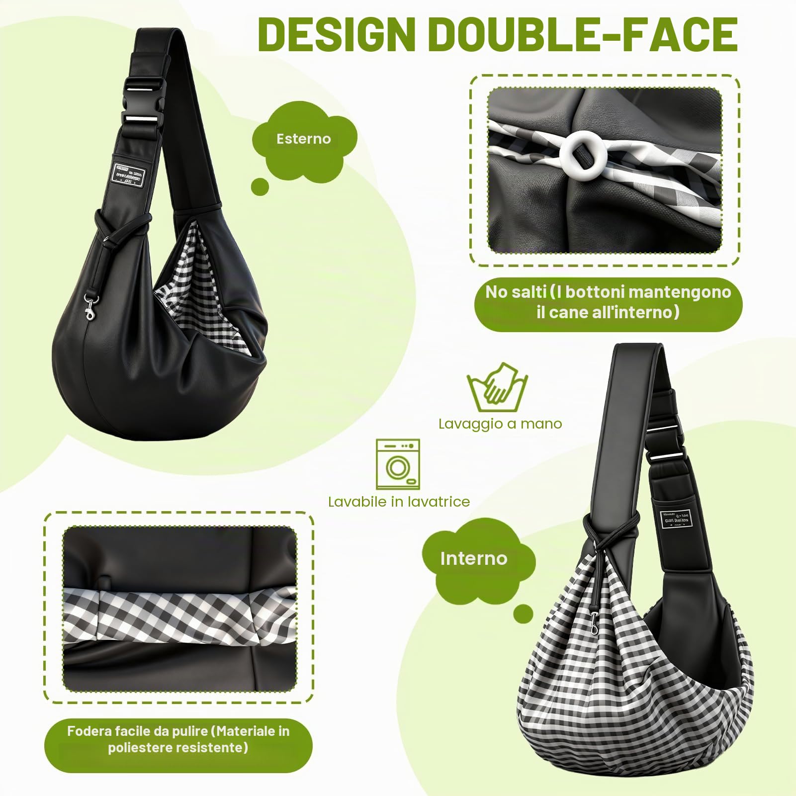 Borsa da Viaggio per Cani, Regolabile Borsa da Trasporto per Cani Piccoli, Cross-Body Pet Sling Carrier con Gancio per Cane Gatto Fino a 7.5 KG, per Viaggio, Ciclismo, Passeggiata, Nero